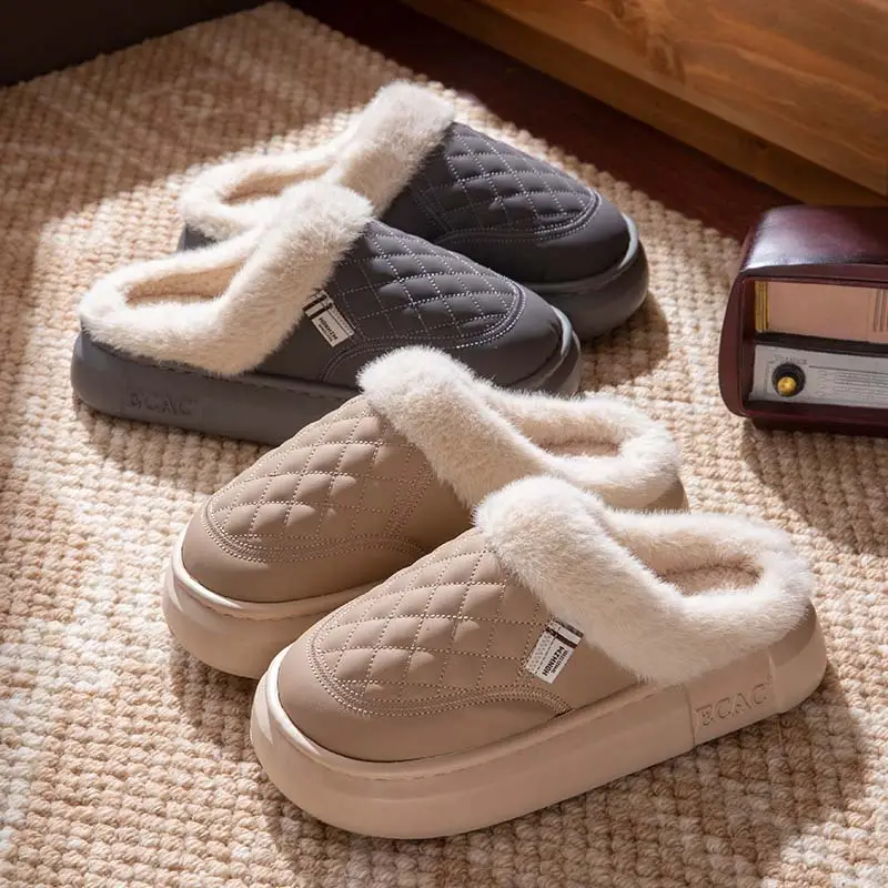 Women's Cotton Slippers 2025 New Autumn and Winter Couple Home Non-Slip Cotton Shoes with Plush Thickened Warm Waterproof Maternity Shoes - Image 7