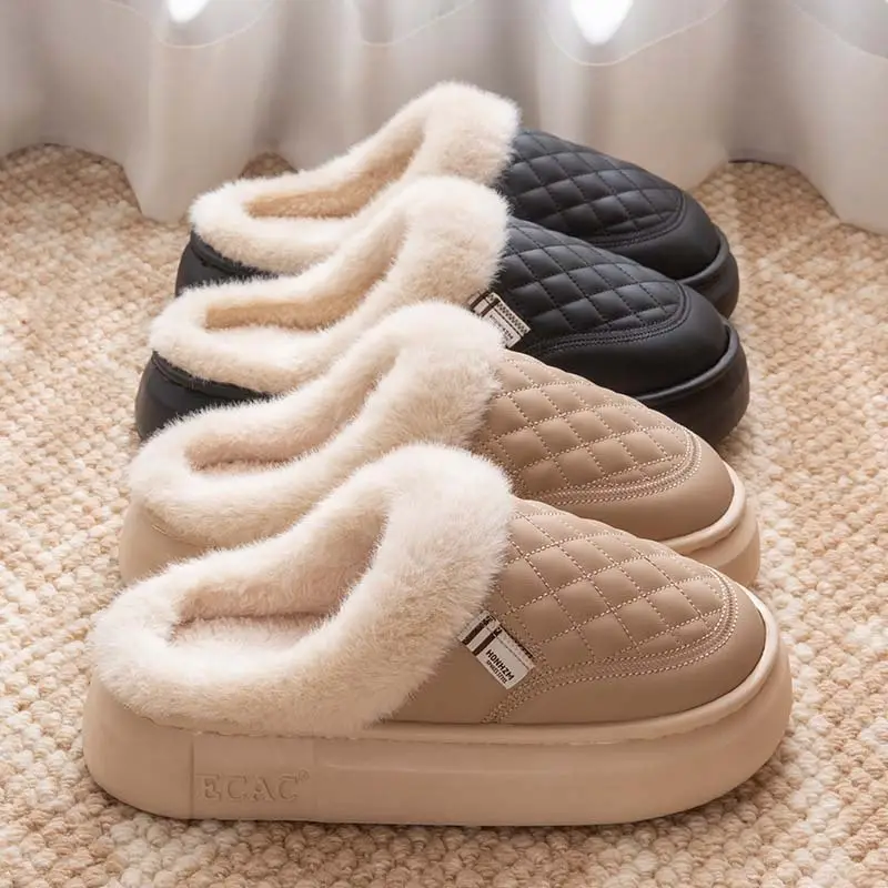 Women's Cotton Slippers 2025 New Autumn and Winter Couple Home Non-Slip Cotton Shoes with Plush Thickened Warm Waterproof Maternity Shoes - Image 8