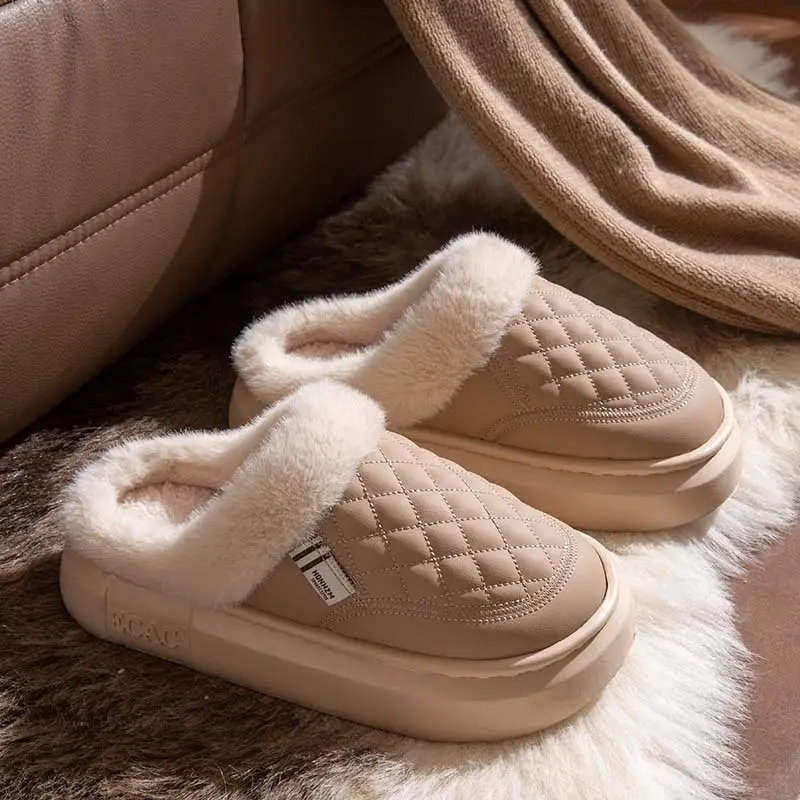 Women's Cotton Slippers 2025 New Autumn and Winter Couple Home Non-Slip Cotton Shoes with Plush Thickened Warm Waterproof Maternity Shoes - Image 9