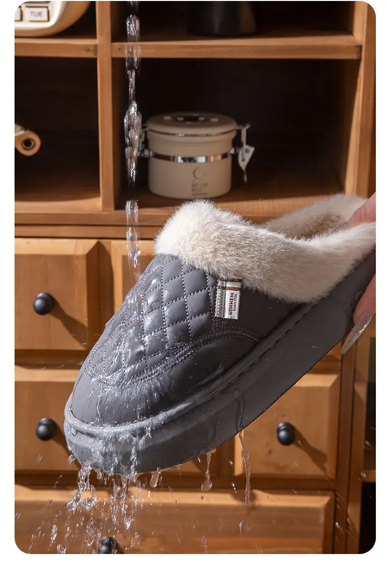 Women's Cotton Slippers 2025 New Autumn and Winter Couple Home Non-Slip Cotton Shoes with Plush Thickened Warm Waterproof Maternity Shoes — feature 11