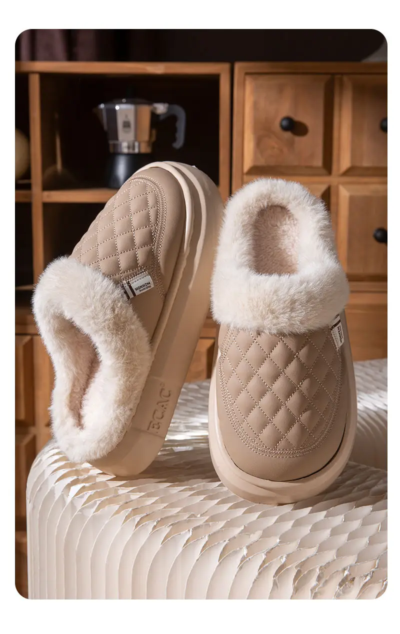 Women's Cotton Slippers 2025 New Autumn and Winter Couple Home Non-Slip Cotton Shoes with Plush Thickened Warm Waterproof Maternity Shoes — feature 12