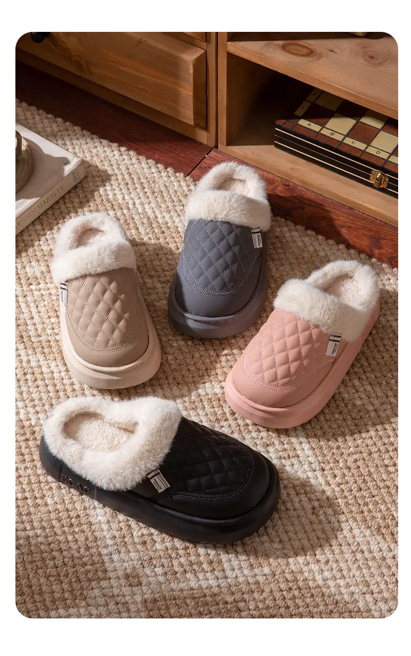 Women's Cotton Slippers 2025 New Autumn and Winter Couple Home Non-Slip Cotton Shoes with Plush Thickened Warm Waterproof Maternity Shoes — feature 13
