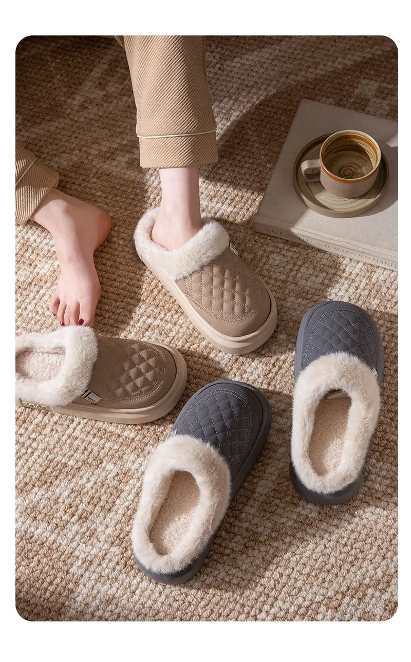 Women's Cotton Slippers 2025 New Autumn and Winter Couple Home Non-Slip Cotton Shoes with Plush Thickened Warm Waterproof Maternity Shoes — feature 14