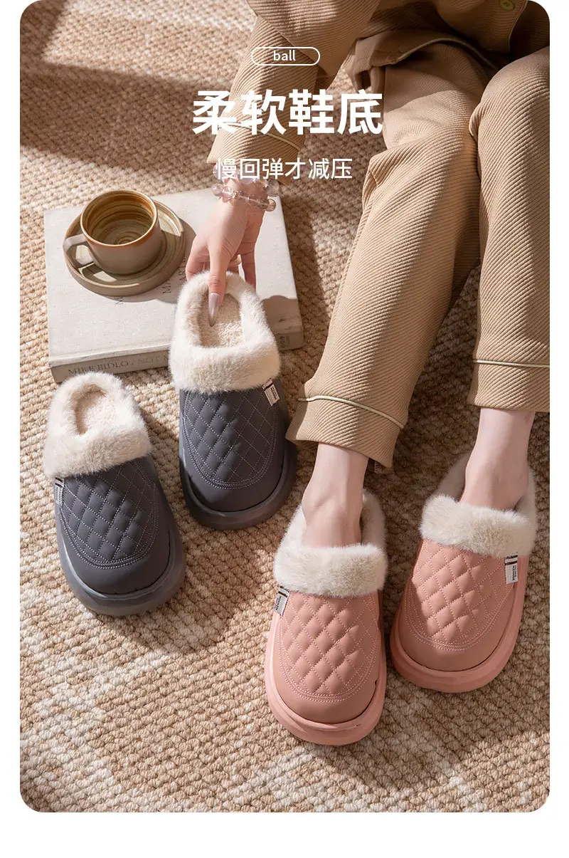 Women's Cotton Slippers 2025 New Autumn and Winter Couple Home Non-Slip Cotton Shoes with Plush Thickened Warm Waterproof Maternity Shoes — feature 6