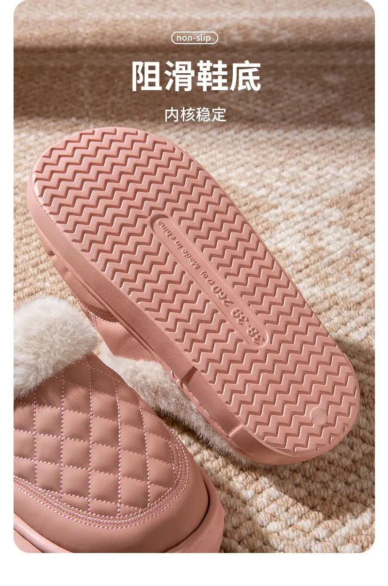 Women's Cotton Slippers 2025 New Autumn and Winter Couple Home Non-Slip Cotton Shoes with Plush Thickened Warm Waterproof Maternity Shoes — feature 8