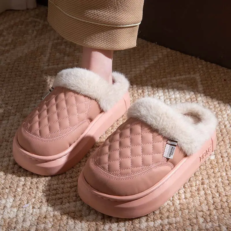 Women's Cotton Slippers 2025 New Autumn and Winter Couple Home Non-Slip Cotton Shoes with Plush Thickened Warm Waterproof Maternity Shoes - Image 2