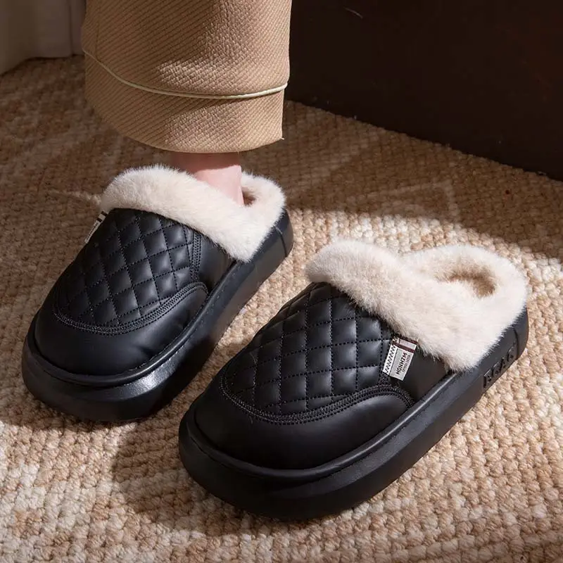 Women's Cotton Slippers 2025 New Autumn and Winter Couple Home Non-Slip Cotton Shoes with Plush Thickened Warm Waterproof Maternity Shoes - Image 3