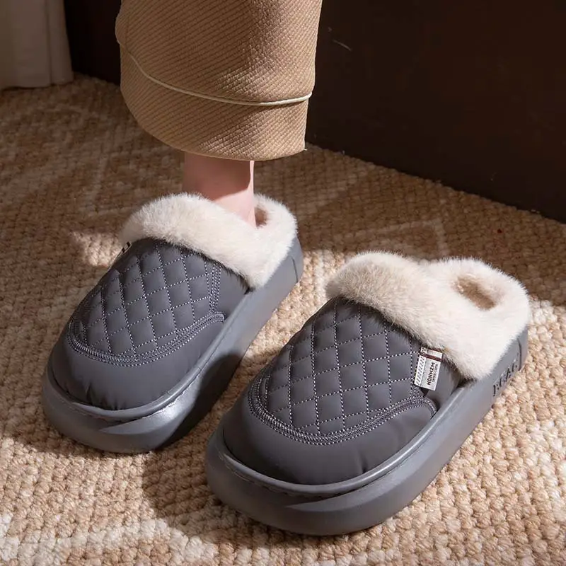 Women's Cotton Slippers 2025 New Autumn and Winter Couple Home Non-Slip Cotton Shoes with Plush Thickened Warm Waterproof Maternity Shoes - Image 4