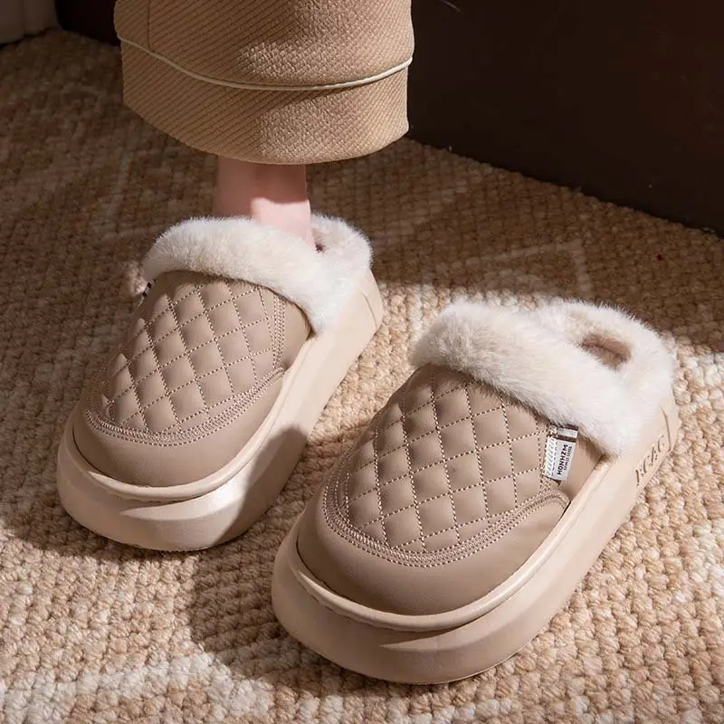 Women's Cotton Slippers 2025 New Autumn and Winter Couple Home Non-Slip Cotton Shoes with Plush Thickened Warm Waterproof Maternity Shoes - Image 5