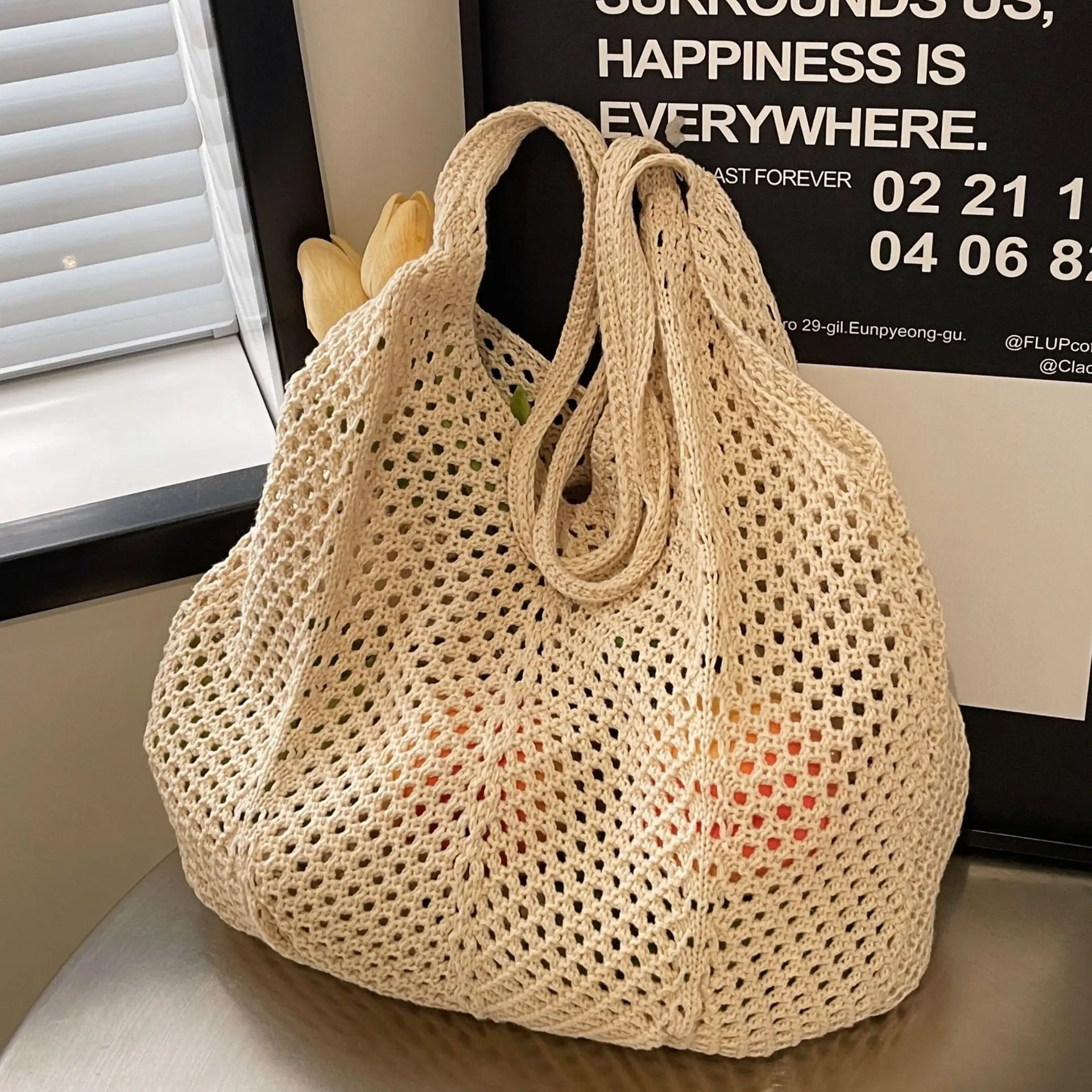 Women Woven Straw Handbag Large Capacity Summer Travel Bag