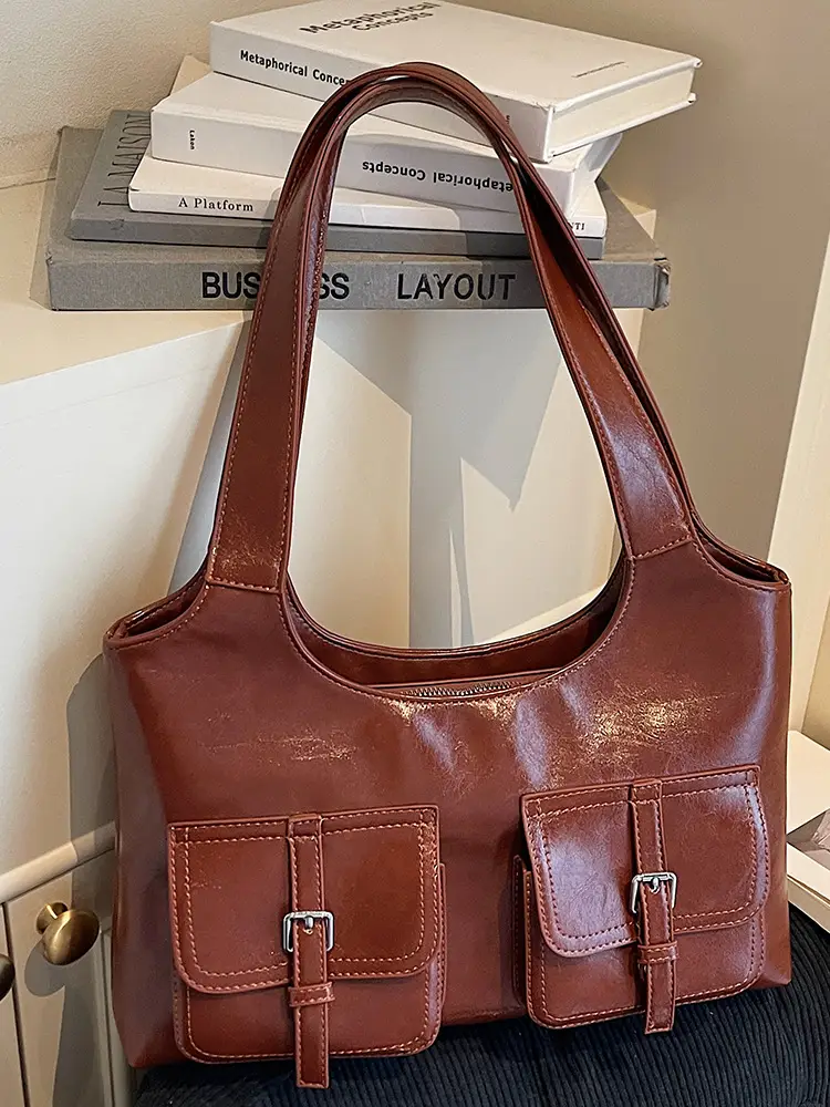 Women's Large Capacity Leather Shoulder Bag Brown 2025 - Image 5