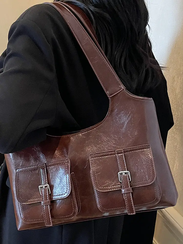 Women's Large Capacity Leather Shoulder Bag Brown 2025 - Image 8