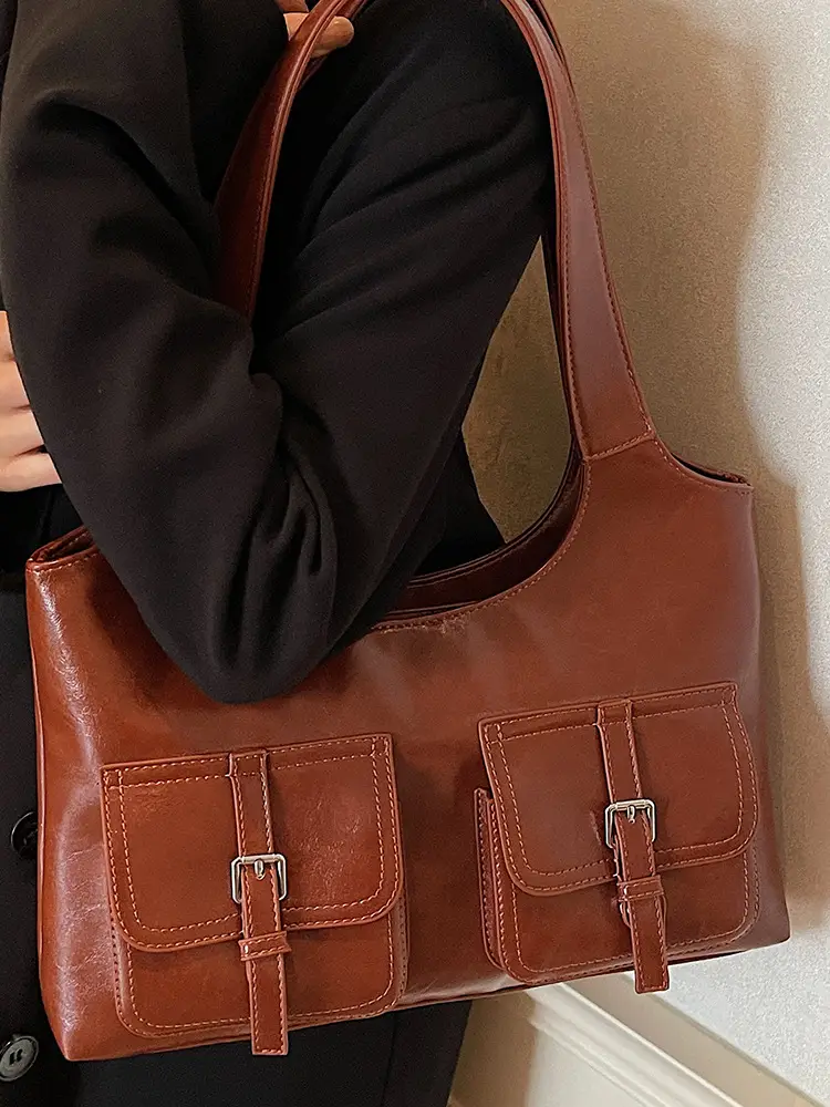 Women's Large Capacity Leather Shoulder Bag Brown 2025 - Image 9