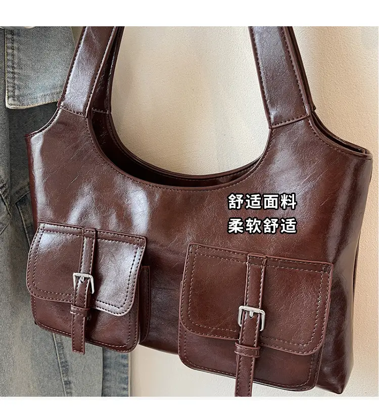 Women's Large Capacity Leather Shoulder Bag Brown 2025 — feature 10