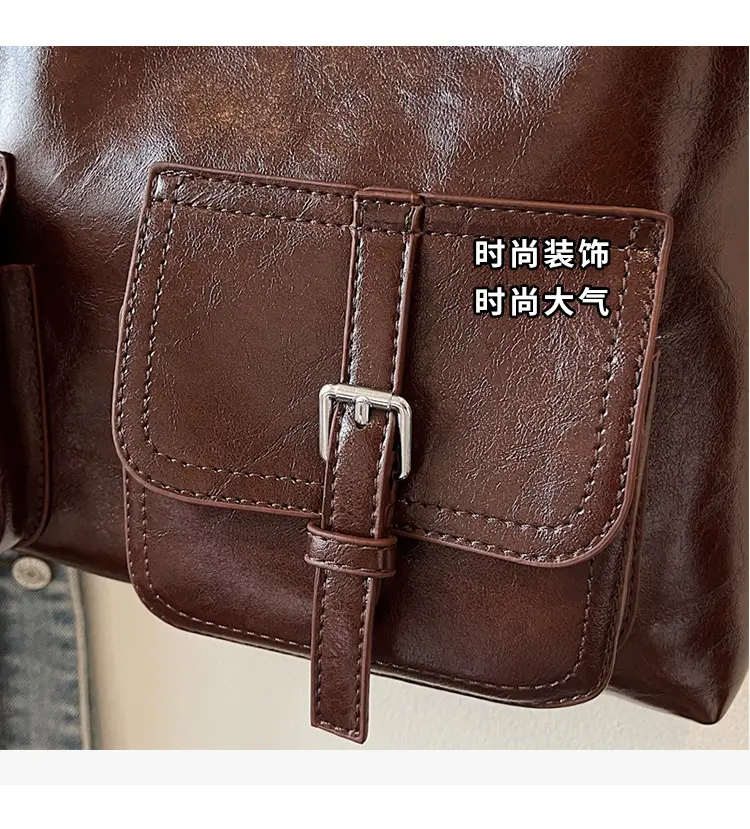 Women's Large Capacity Leather Shoulder Bag Brown 2025 — feature 11