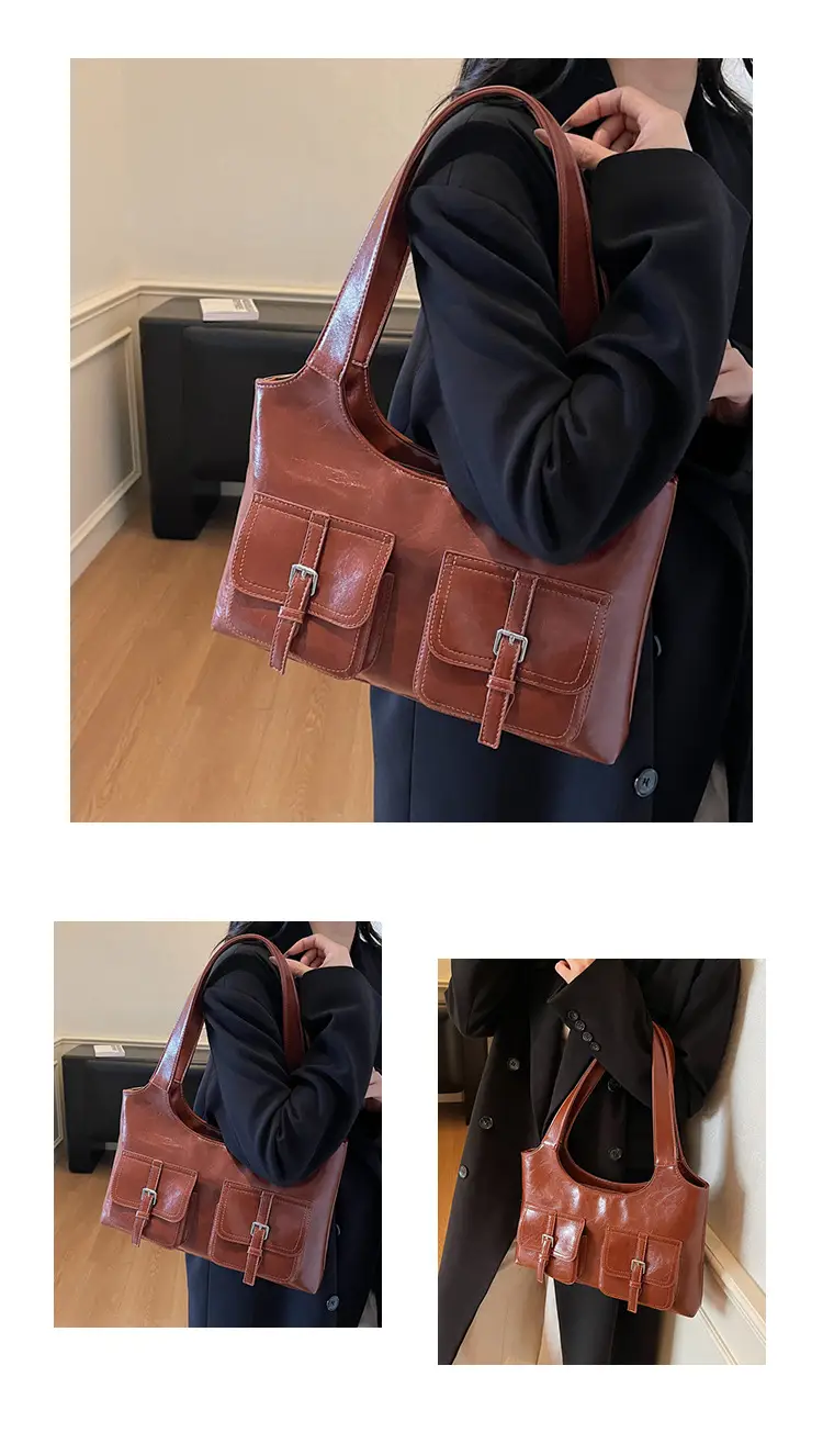 Women's Large Capacity Leather Shoulder Bag Brown 2025 — feature 15