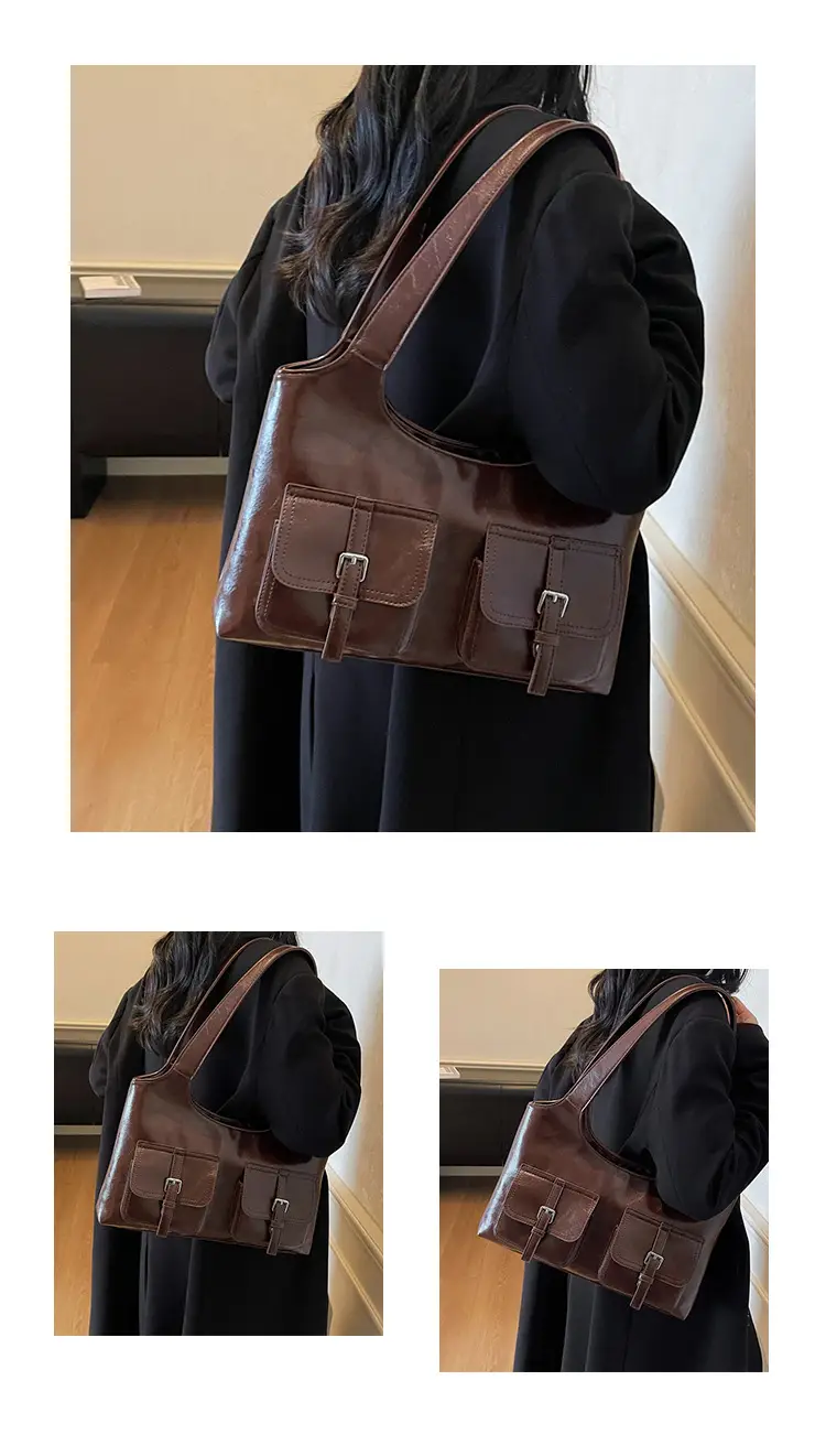 Women's Large Capacity Leather Shoulder Bag Brown 2025 — feature 16