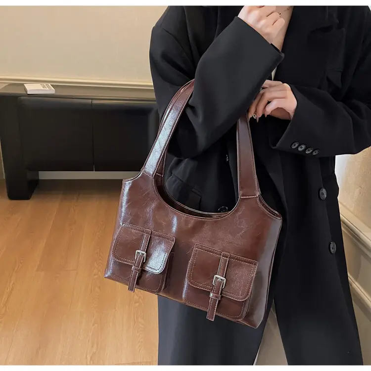 Women's Large Capacity Leather Shoulder Bag Brown 2025 — feature 23