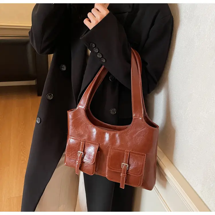 Women's Large Capacity Leather Shoulder Bag Brown 2025 — feature 26