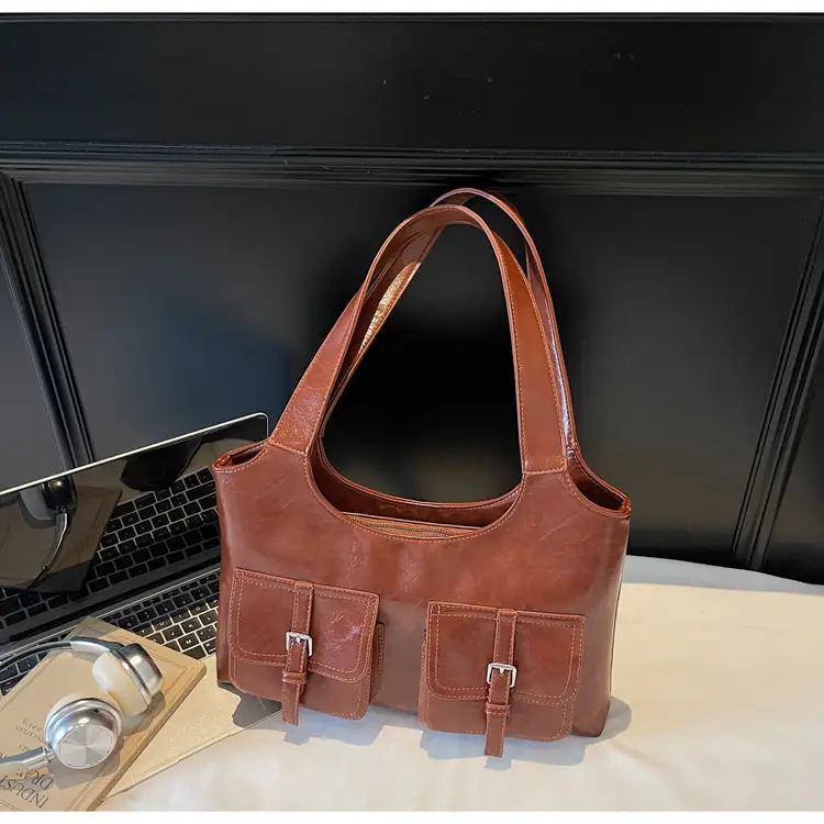 Women's Large Capacity Leather Shoulder Bag Brown 2025 — feature 27