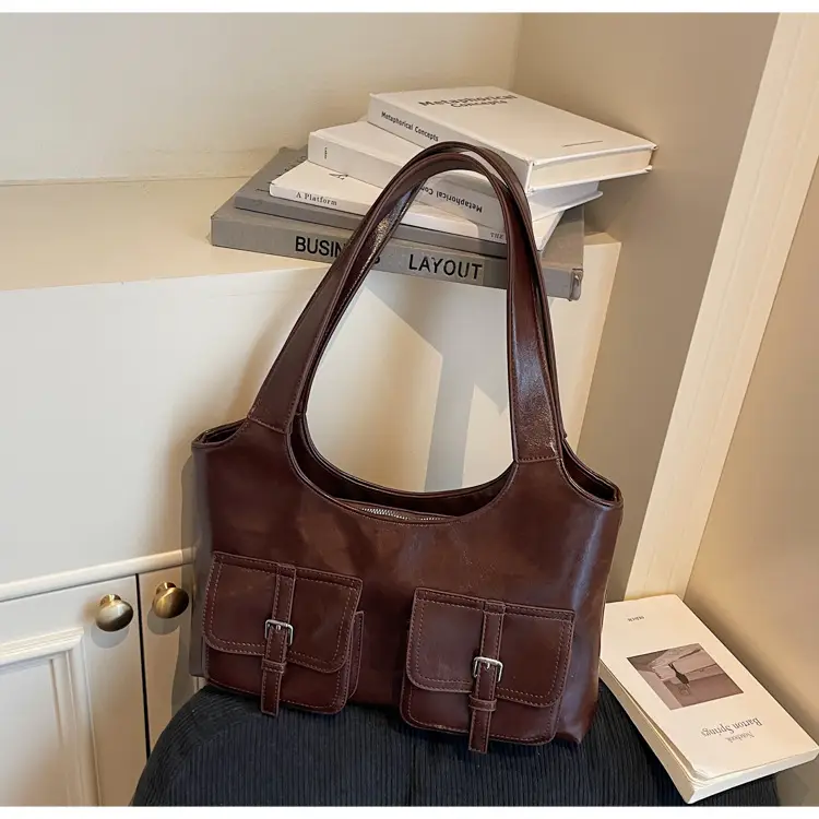 Women's Large Capacity Leather Shoulder Bag Brown 2025 — feature 30