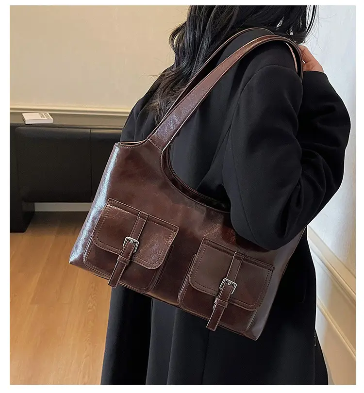 Women's Large Capacity Leather Shoulder Bag Brown 2025 — feature 4