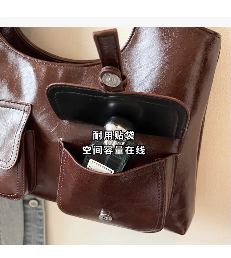 Women's Large Capacity Leather Shoulder Bag Brown 2025 — feature 6