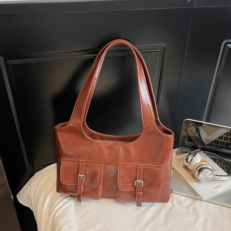 Women's Large Capacity Leather Shoulder Bag Brown 2025 - Image 3
