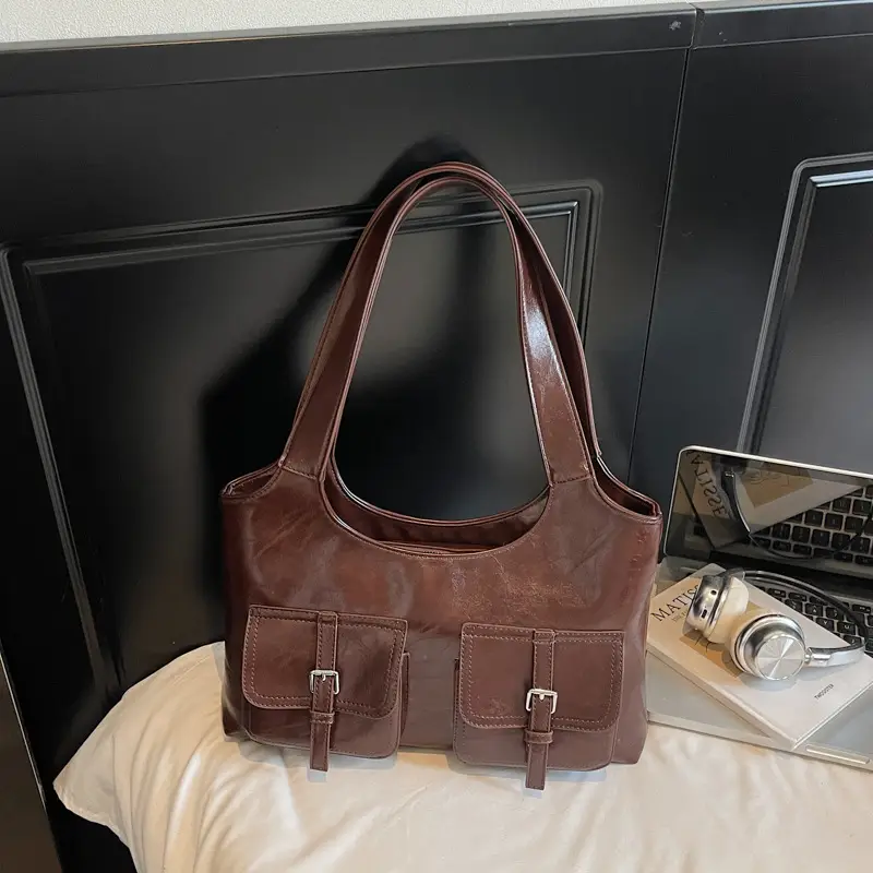 Women's Large Capacity Leather Shoulder Bag Brown 2025 - Image 4