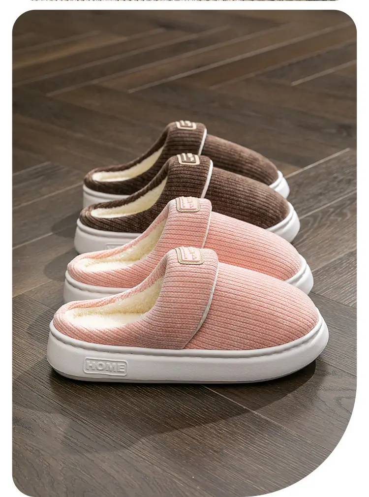 Women Winter Slip-On Cotton Slippers Brown — feature 16