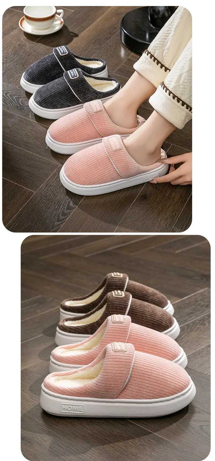 Women Winter Slip-On Cotton Slippers Brown — feature 17