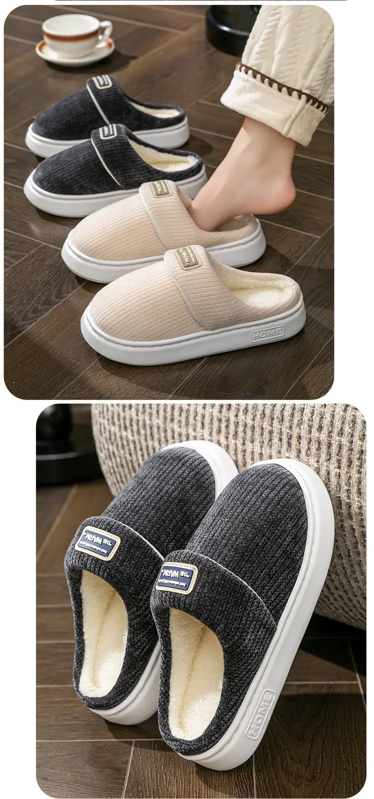 Women Winter Slip-On Cotton Slippers Brown — feature 18
