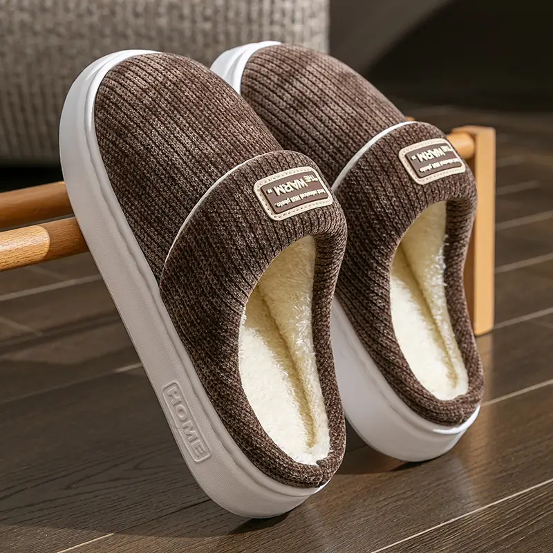Women Winter Slip-On Cotton Slippers Brown