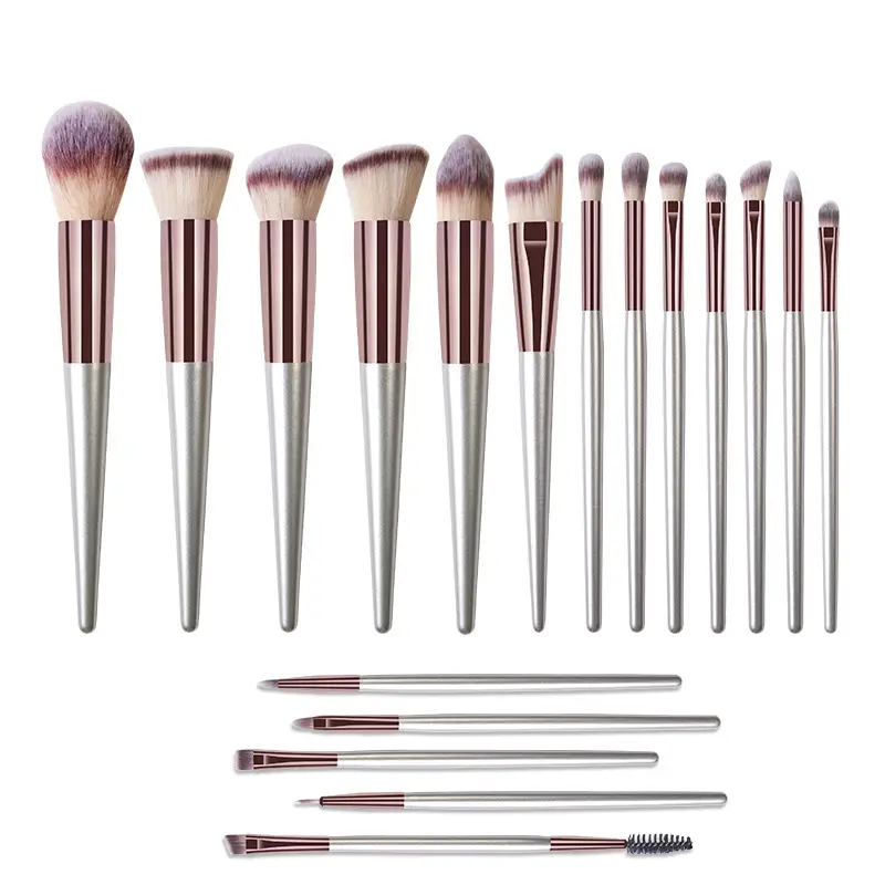 18-Piece Makeup Brushes Set Champagne Wooden Handles - Image 14