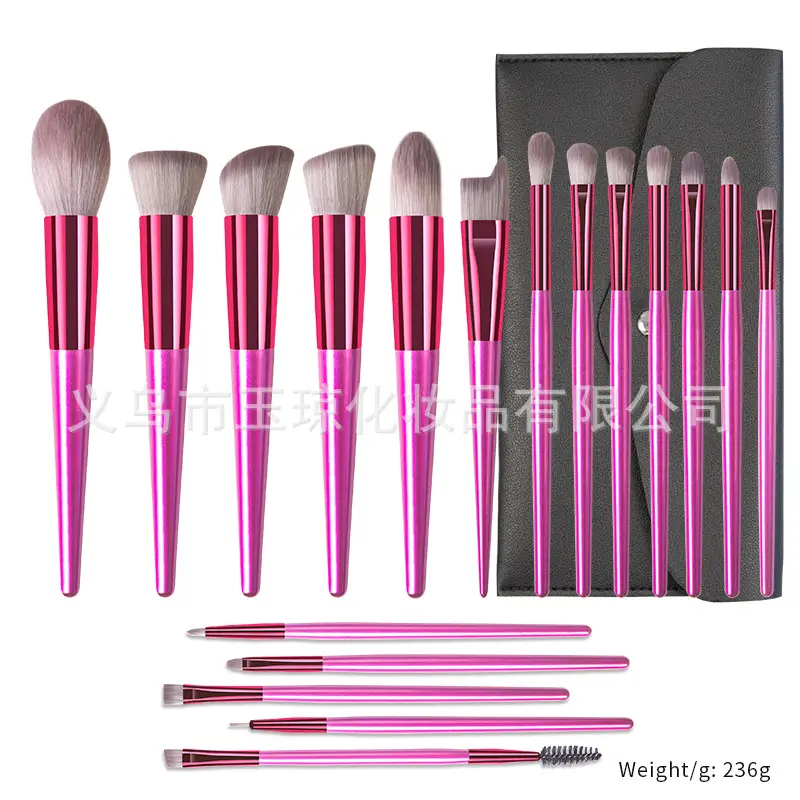 18-Piece Makeup Brushes Set Champagne Wooden Handles - Image 8
