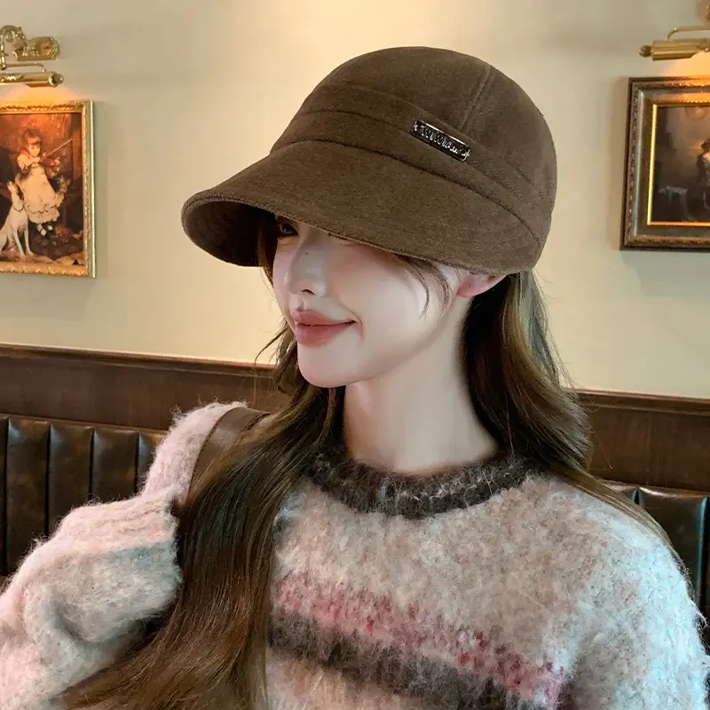 Women Woolen Fisherman Hat Black Autumn Winter Large - Image 6