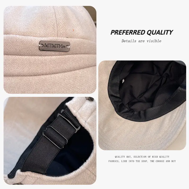 Women Woolen Fisherman Hat Black Autumn Winter Large - Image 7