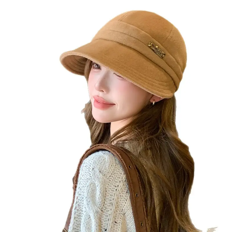 Women Woolen Fisherman Hat Black Autumn Winter Large - Image 8