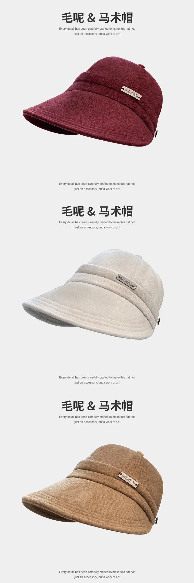 Women Woolen Fisherman Hat Black Autumn Winter Large — feature 13
