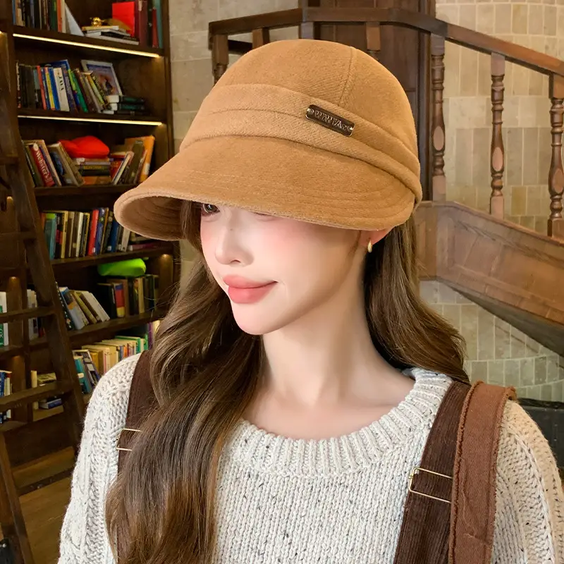 Women Woolen Fisherman Hat Black Autumn Winter Large — feature 2
