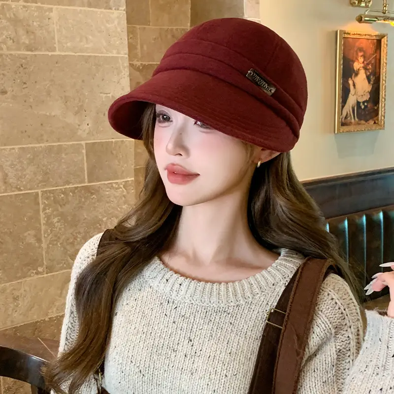 Women Woolen Fisherman Hat Black Autumn Winter Large — feature 7