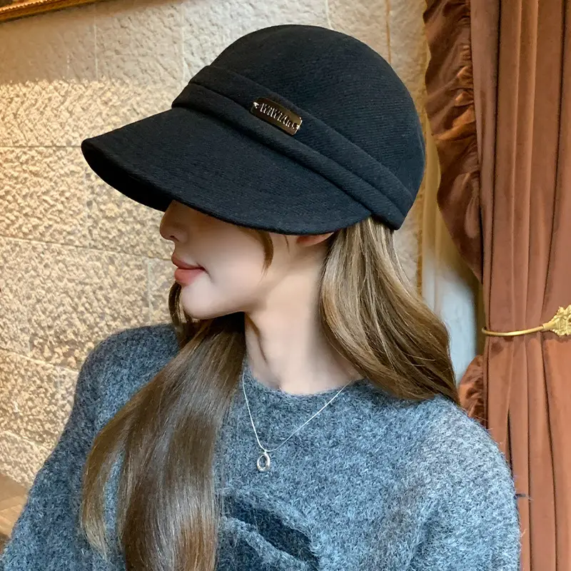 Women Woolen Fisherman Hat Black Autumn Winter Large — feature 8