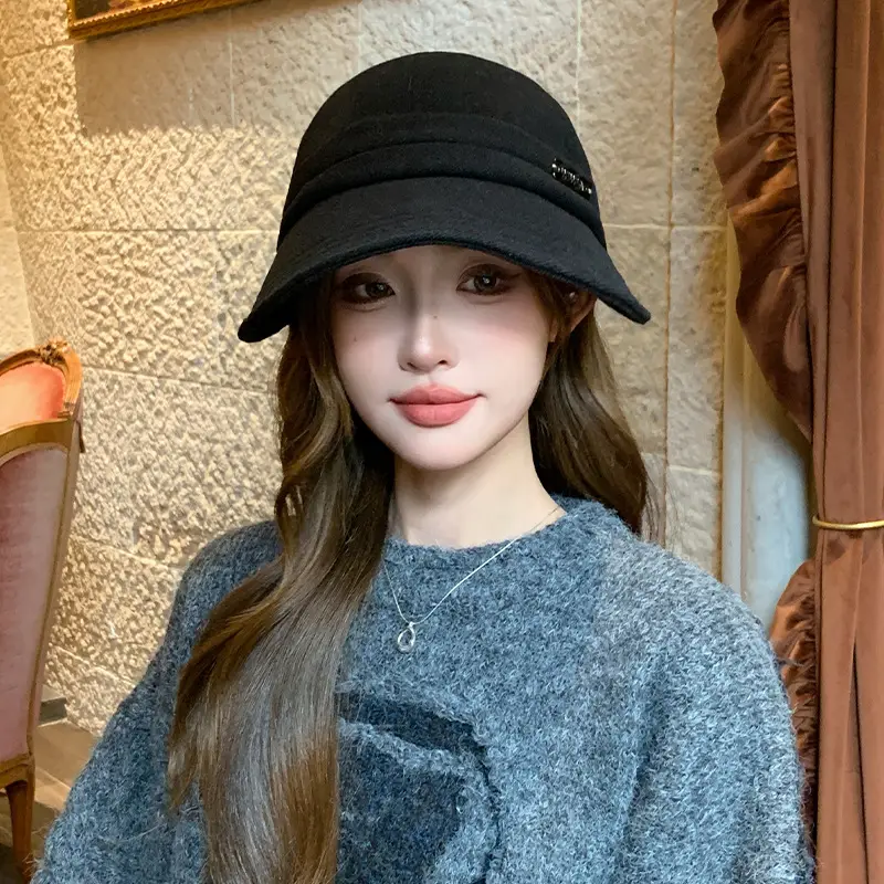 Women Woolen Fisherman Hat Black Autumn Winter Large — feature 9