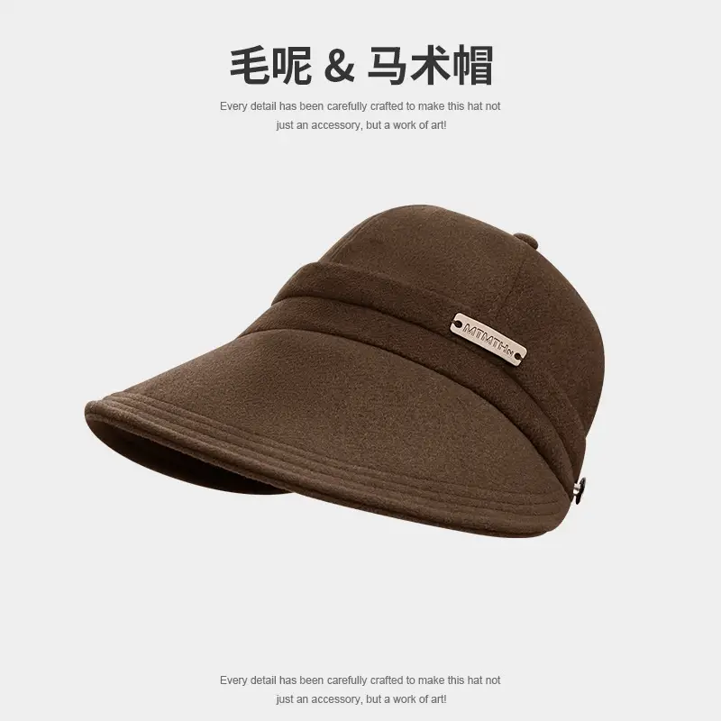 Women Woolen Fisherman Hat Black Autumn Winter Large - Image 3