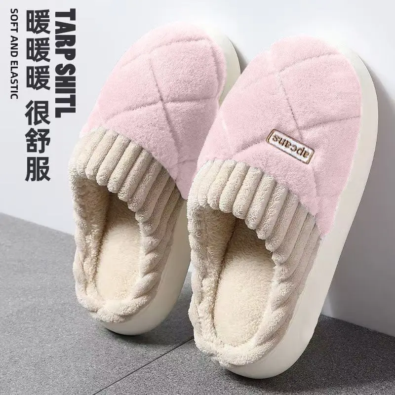Cotton Slippers for Men for Winter Outdoor Wear 2025 New Style Home Fleece-Lined Indoor Non-Slip Warm Plush Slippers for Women Winter Style