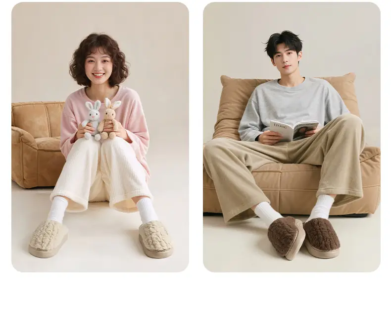 Qidan Shoe Factory Cotton Slippers for Women Autumn and Winter Indoor Home Warm Fleece-Lined Thick-Soled Non-Slip Couple Cotton Slippers for Men — feature 9