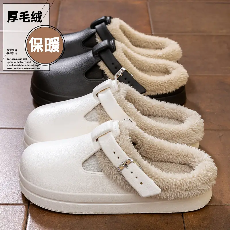 Autumn and Winter Plush Birkenstock Shoes, Versatile New Cotton Slippers, Women's Confinement Shoes, Thick Soles, Warm and Waterproof for Home Use - Image 6