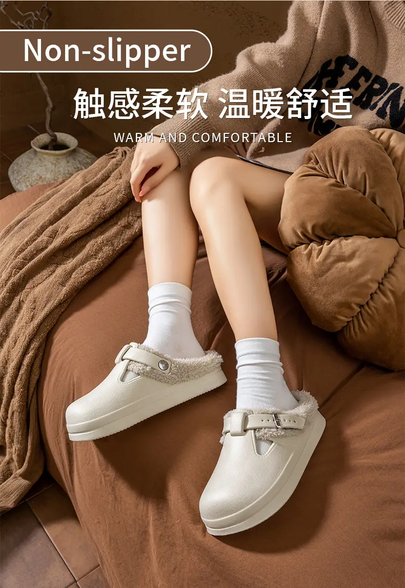 Autumn and Winter Plush Birkenstock Shoes, Versatile New Cotton Slippers, Women's Confinement Shoes, Thick Soles, Warm and Waterproof for Home Use — feature 8