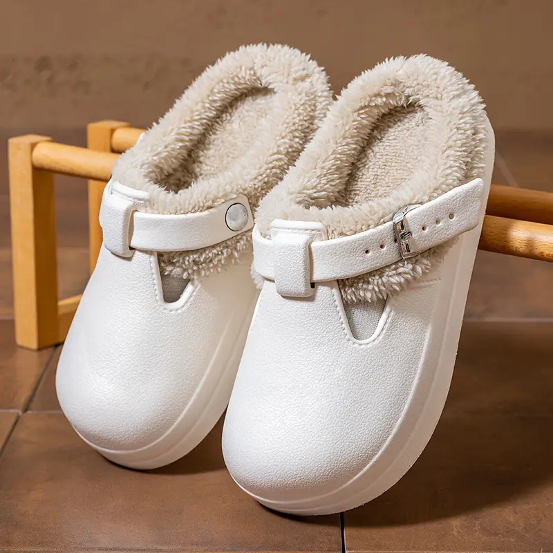 Autumn and Winter Plush Birkenstock Shoes, Versatile New Cotton Slippers, Women's Confinement Shoes, Thick Soles, Warm and Waterproof for Home Use - Image 3