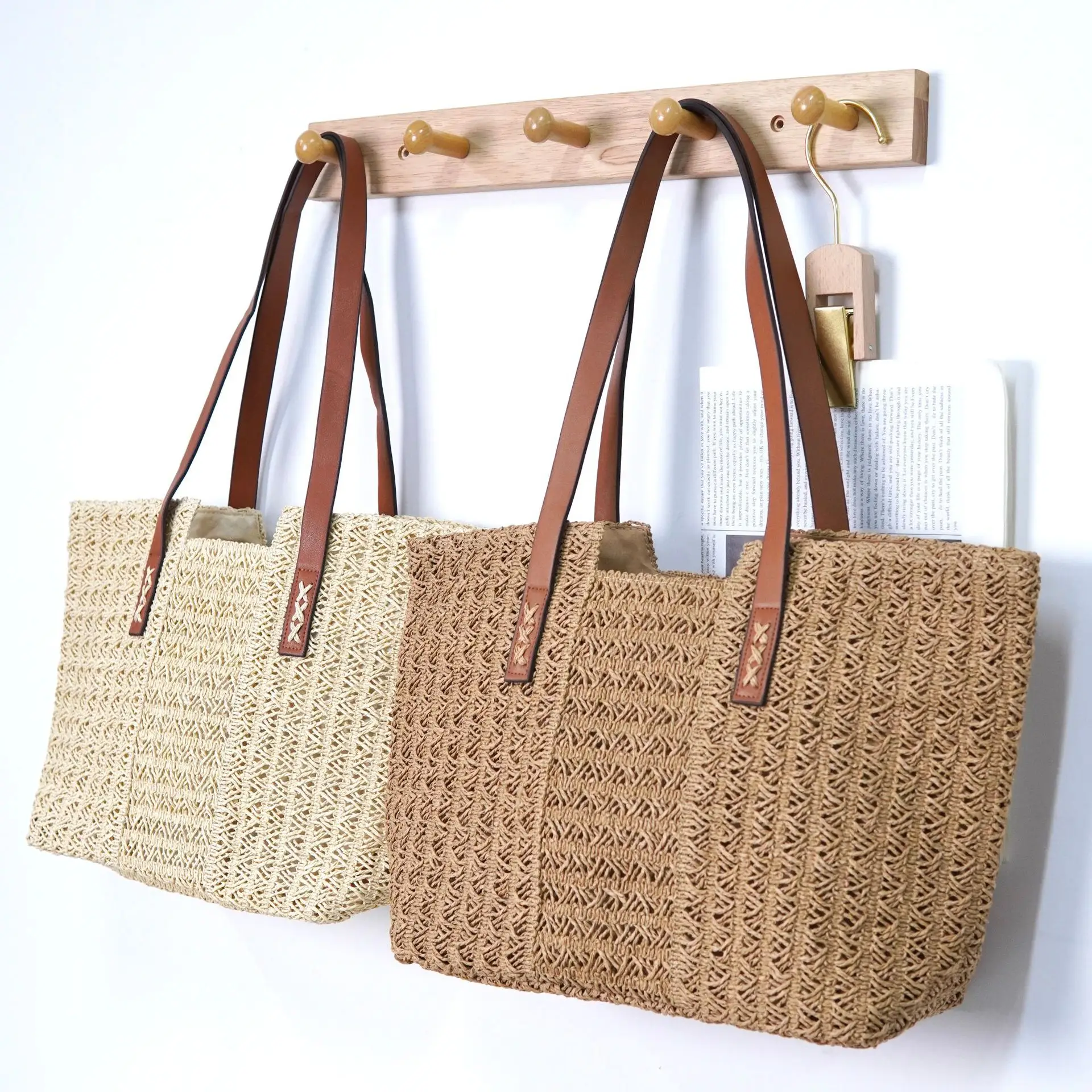 Women's Beige Woven Tote Bag 280g Extra Large - Image 5